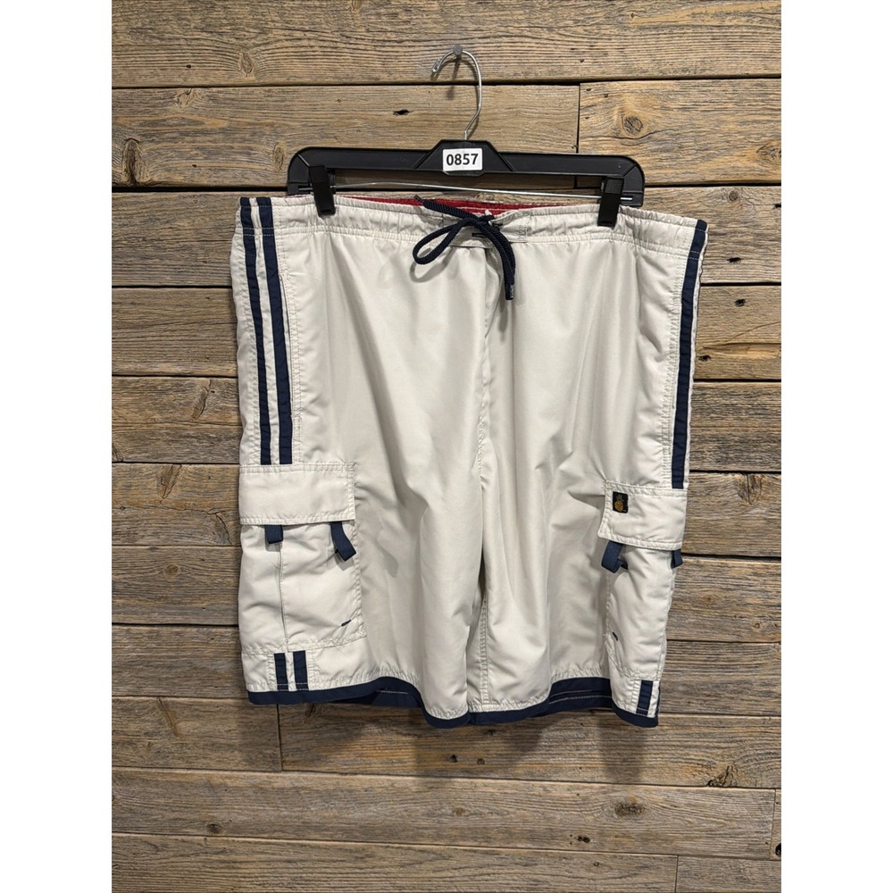 Triangle Men's White And‎ Blue Board Shorts Pockets Lined Swim Trunks Size Large